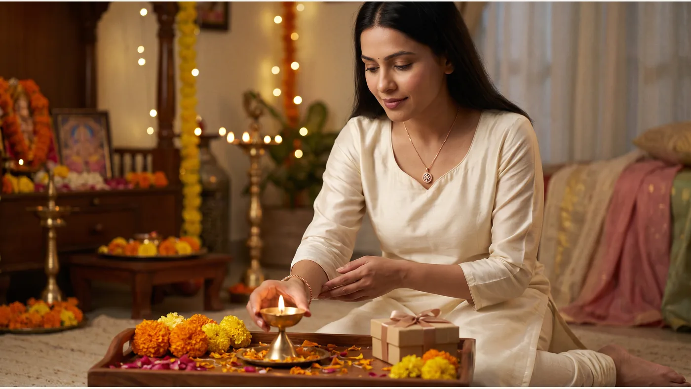 happy dev diwali wishes in English 2026 hero with The Xarvithis Pendant