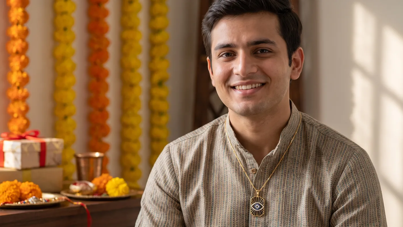 rakhi wishes 2026 hero with The Talisman Evil Eye Pendant For Him
