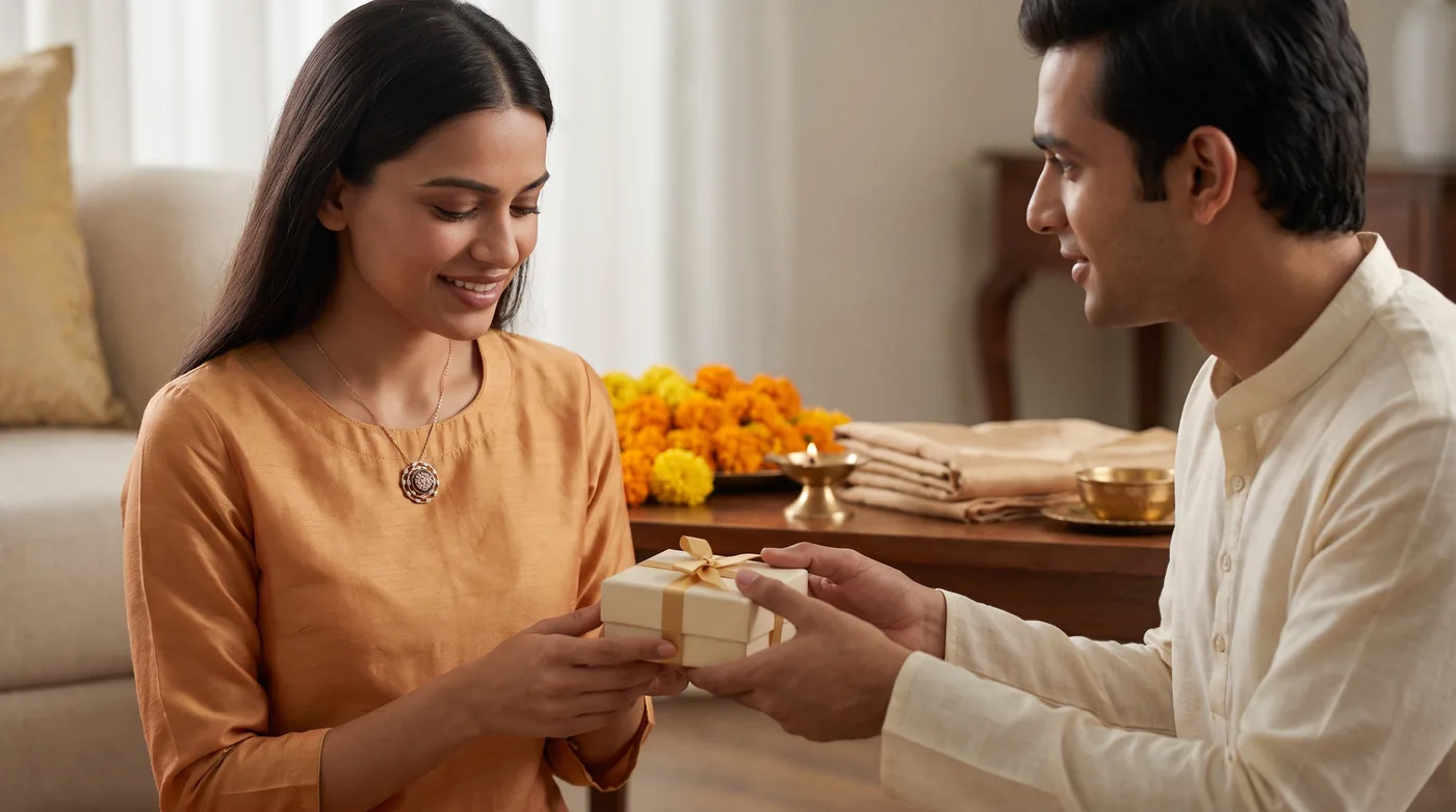 gold Akshaya Tritiya 2026 home gifting moment with The Teshvarya Pendant