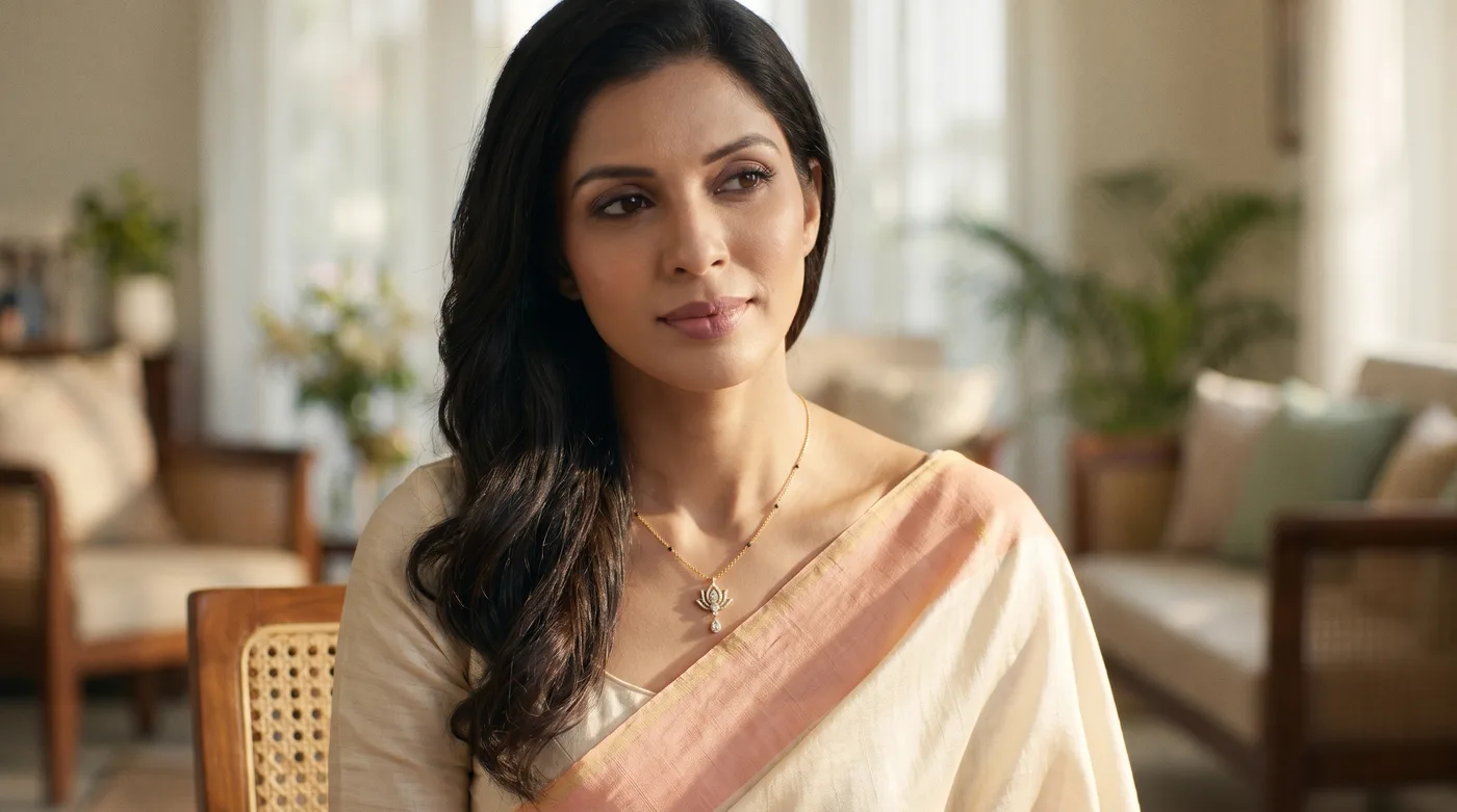 mangalya chain design gold 2026 trending design, The Shubhlatika Mangalsutra Necklace worn by fair-skinned Indian woman