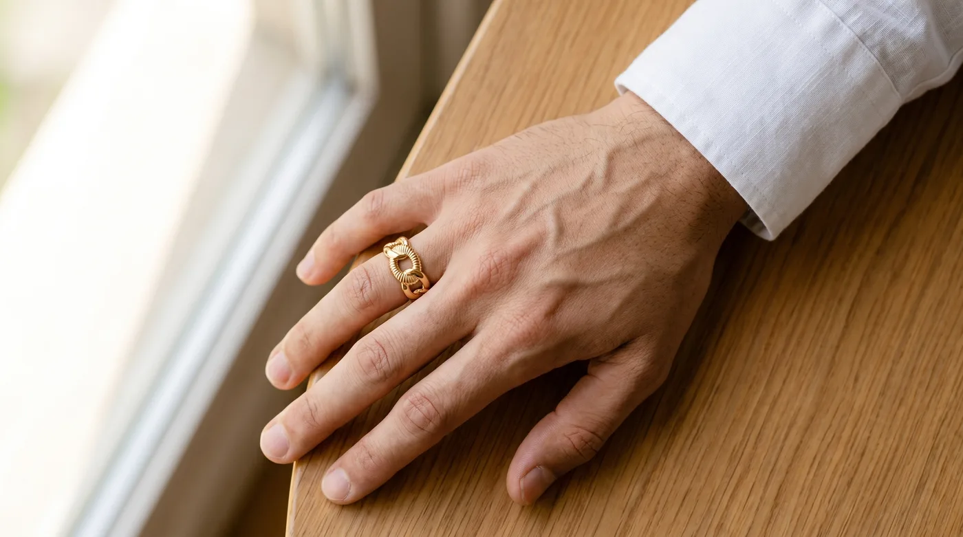 Pure silver rings for mens 2026 trending design in fine metal on fair-skinned Indian hand