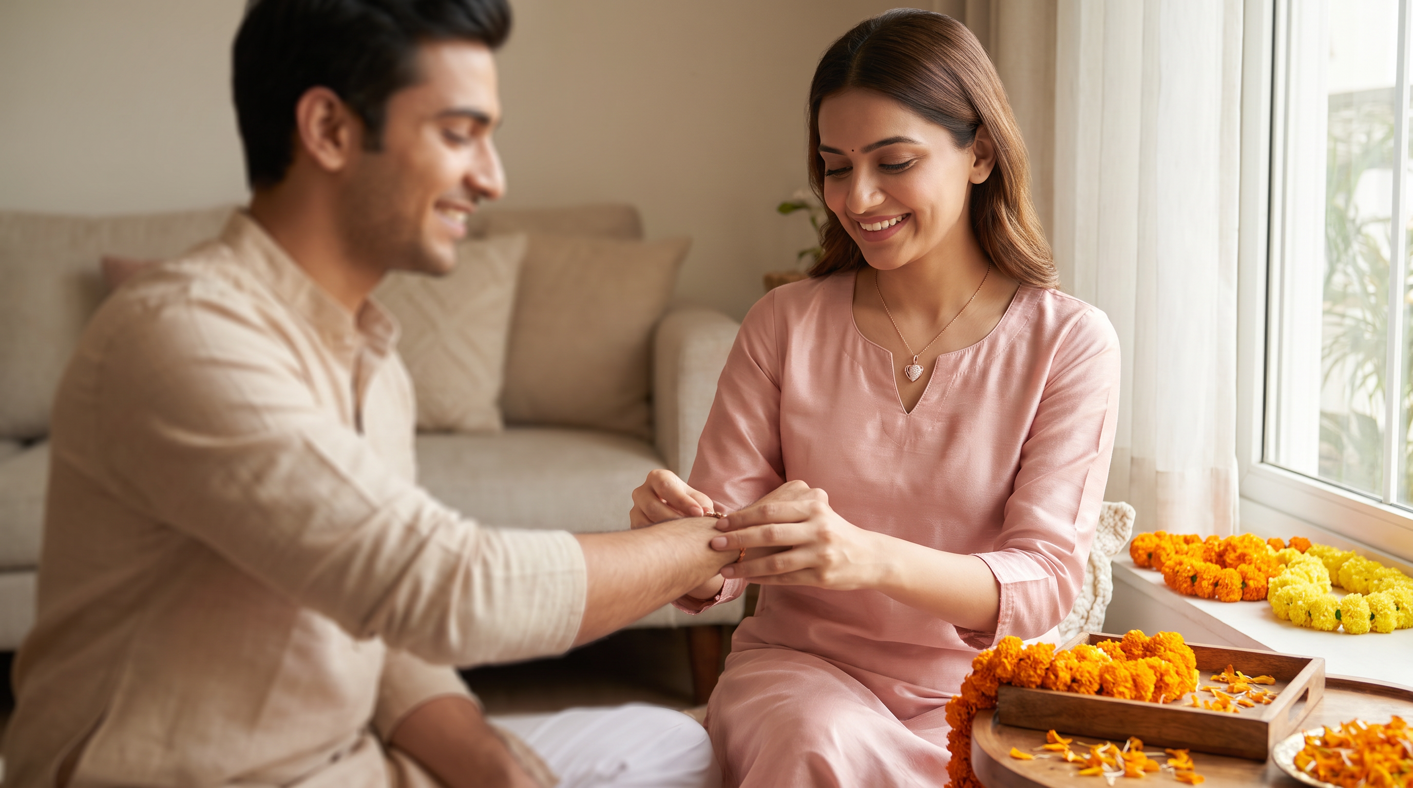 Raksha Bandhan quotes for sister 2026 banner with The Valeria Rose Pendant