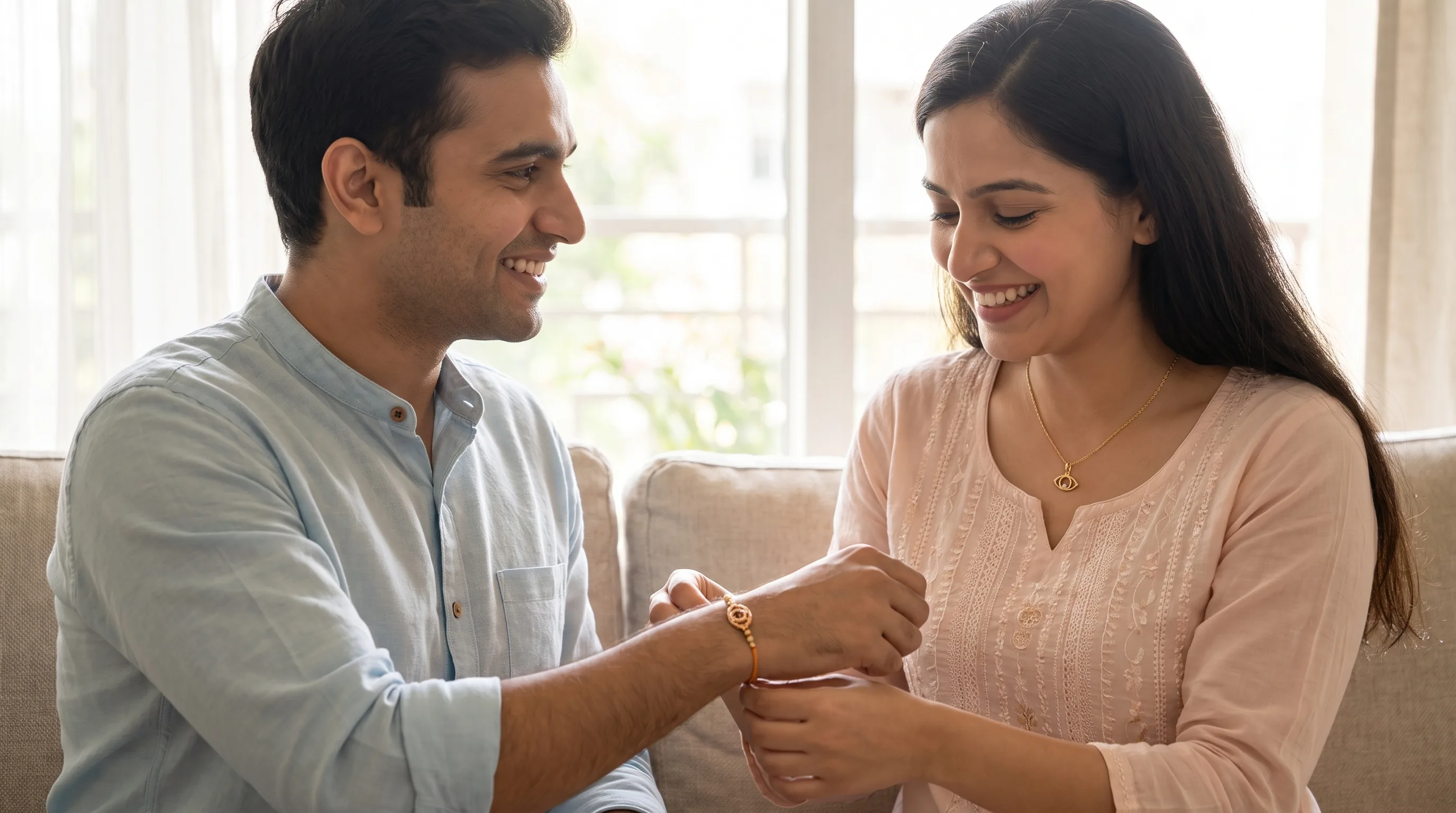 Raksha Bandhan captions for Instagram 2026 hero, siblings with The Melene Evil Eye Pendant