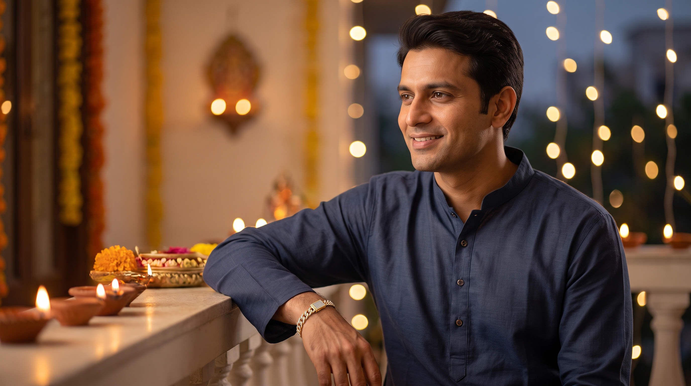 Diwali wishes for husband 2026 banner with The Network Link Bracelet