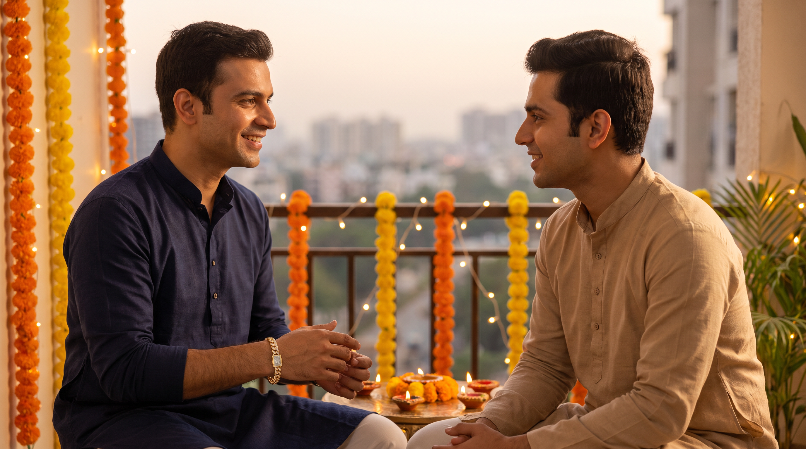 Happy Diwali Wishes for Friends 2026 banner with The Network Link Bracelet