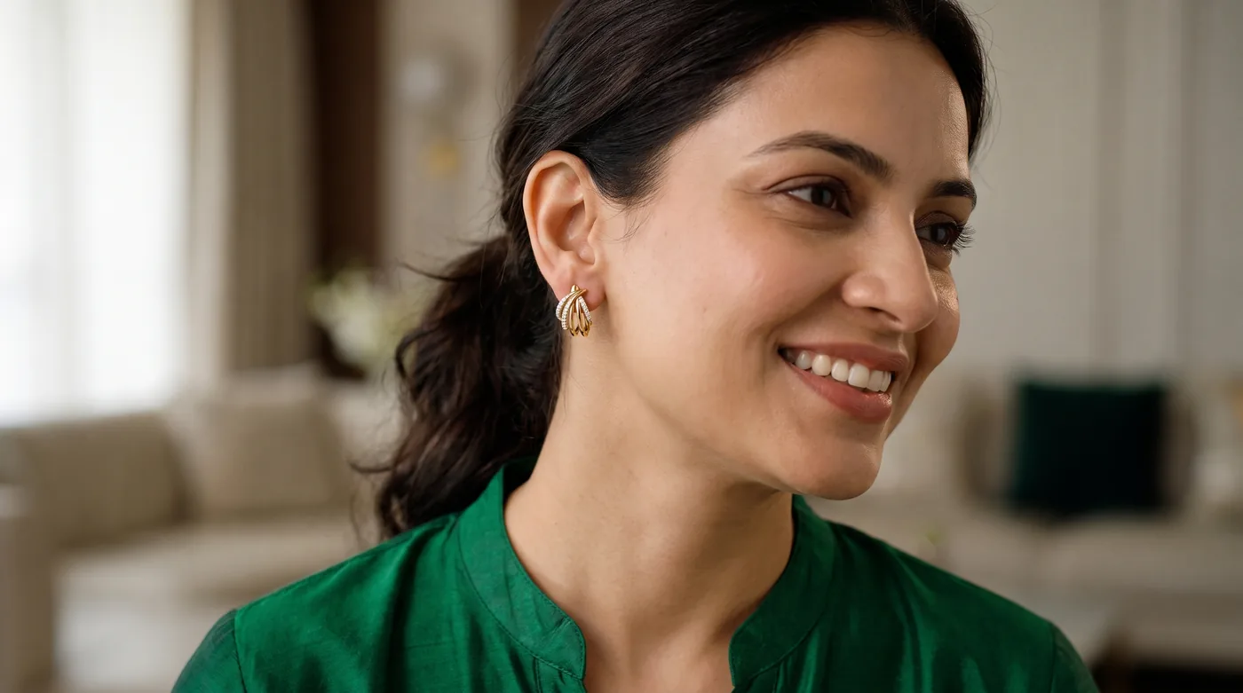 statement earrings 2026 hero, The Ursa Hoop Earrings worn by an Indian woman with elegant festive styling