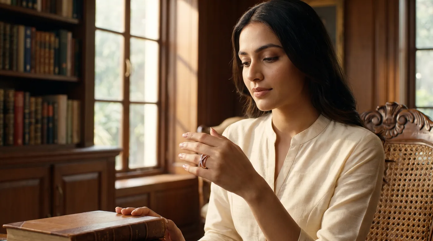 which is costly gold or platinum 2026 hero: fair-skinned Indian woman wearing The Le Sommet Ring in 18K gold and diamonds